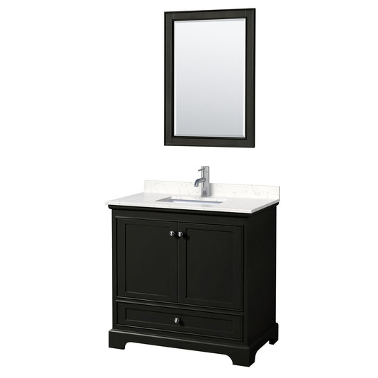 Deborah 36" Single Vanity in Espresso, Carrara Cultured Marble Top, 24" Mirror
