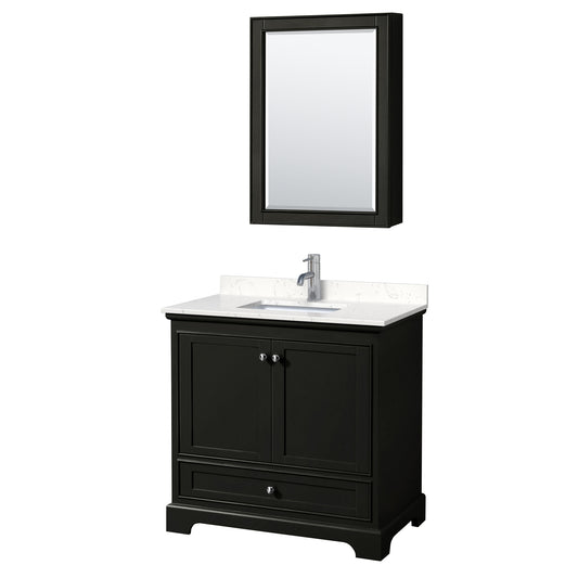 Deborah 36" Single Vanity in Espresso, Carrara Marble Top, Medicine Cabinet