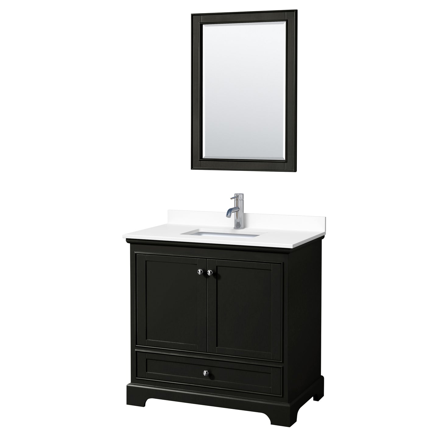 Deborah 36" Single Vanity in Espresso, White Cultured Marble Top, 24" Mirror