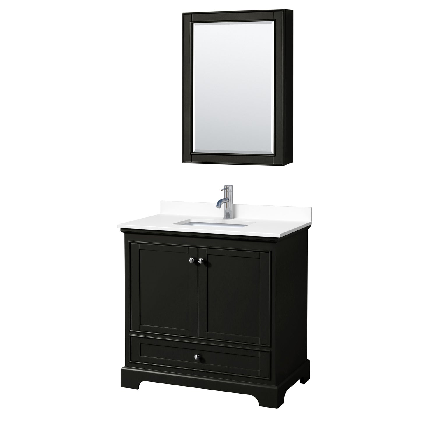Deborah 36" Single Vanity in Espresso, White Marble Top, Medicine Cabinet