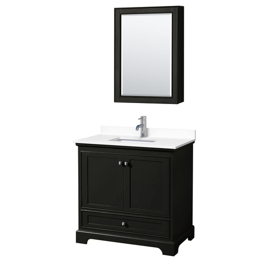 Deborah 36" Single Vanity in Espresso, White Marble Top, Medicine Cabinet