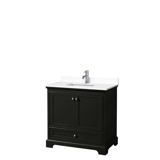 Deborah 36" Single Vanity in Dark Espresso, White Cultured Marble Top, Sink