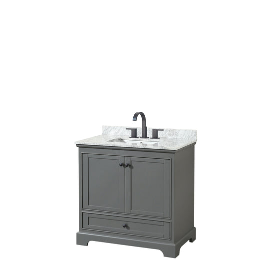 Deborah 36" Single Vanity in Dark Gray, Top, Square Sink, Matte Black Trim