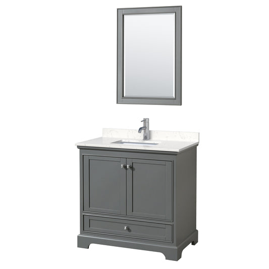 Deborah 36" Single Vanity in Dark Gray, Carrara Cultured Marble Top, 24" Mirror