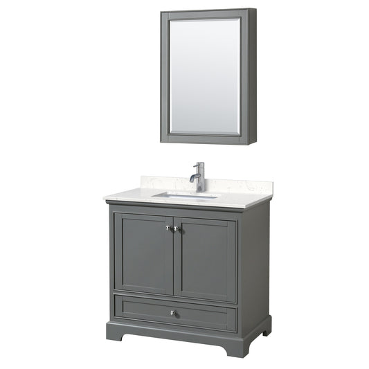 Deborah 36" Single Vanity in Gray, Carrara Cultured Marble Top, Medicine Cabinet