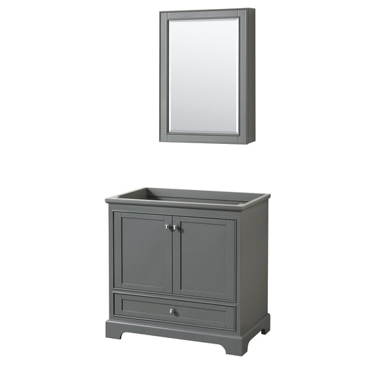 Deborah 36 inch Single Bathroom Vanity in Dark Gray, No Countertop, No Sink, and Medicine Cabinet