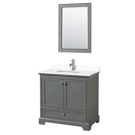 Deborah 36" Single Vanity in Dark Gray, White Cultured Marble Top, 24" Mirror