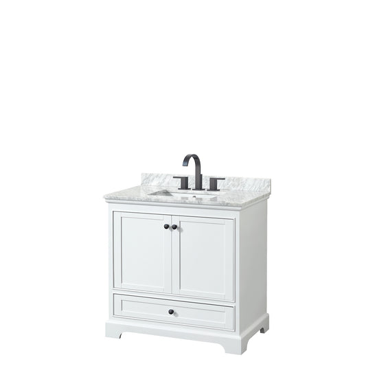 Deborah 36" Single Vanity in White, Top, Square Sink, Matte Black Trim