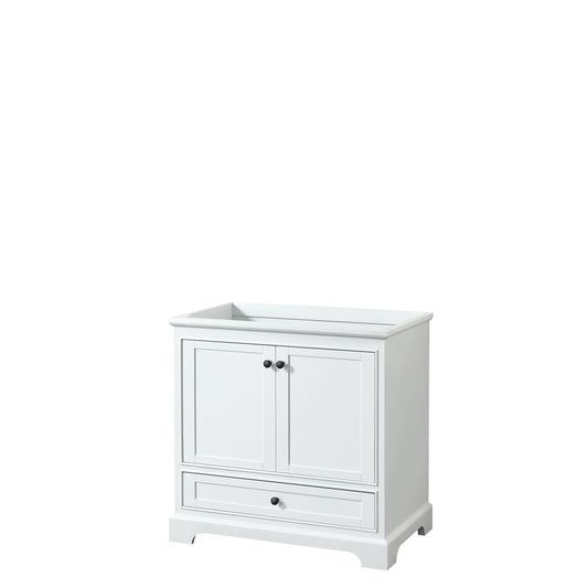 Deborah 36" Single Vanity in White, No Top, No Sink, Matte Black Trim