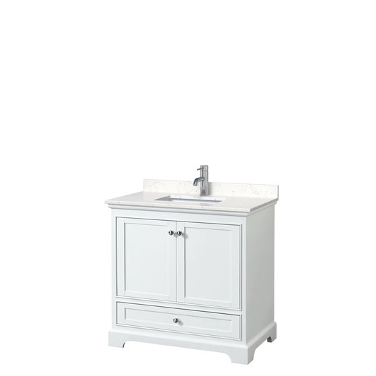 Deborah 36" Single Vanity in White, Carrara Cultured Marble Top, Sink