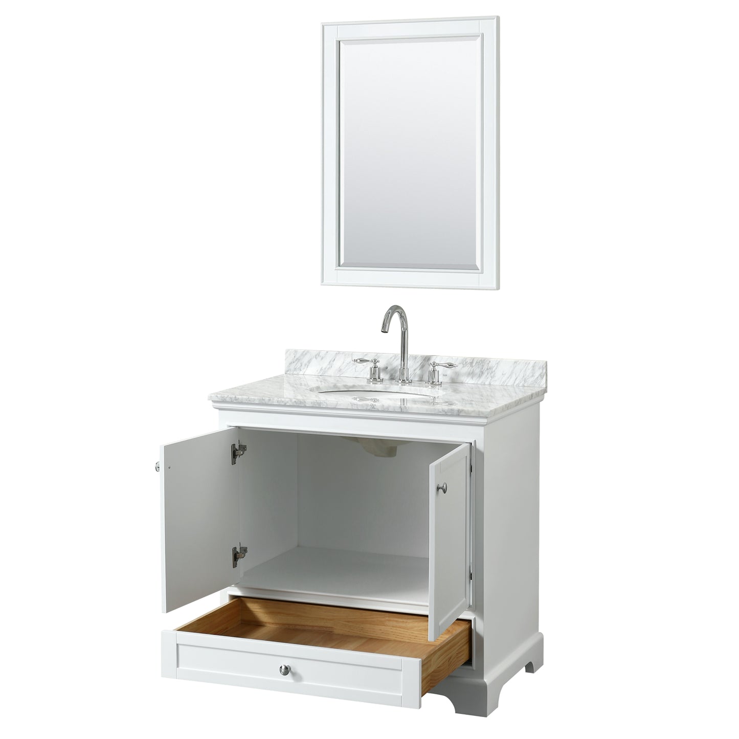 Deborah 36" Single Vanity in White, Top, Oval Sink, 24" Mirror