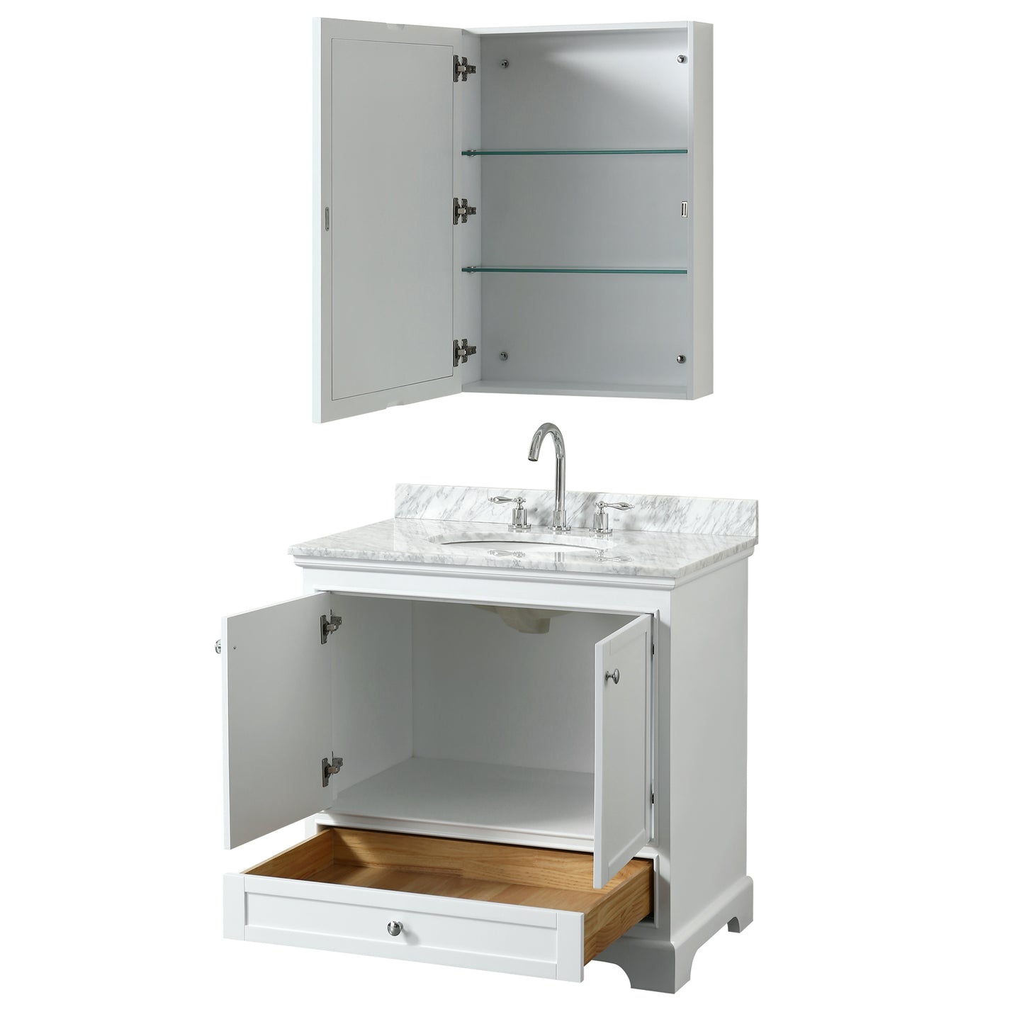 Deborah 36" Single Vanity in White, Top, Oval Sink, Medicine Cabinet