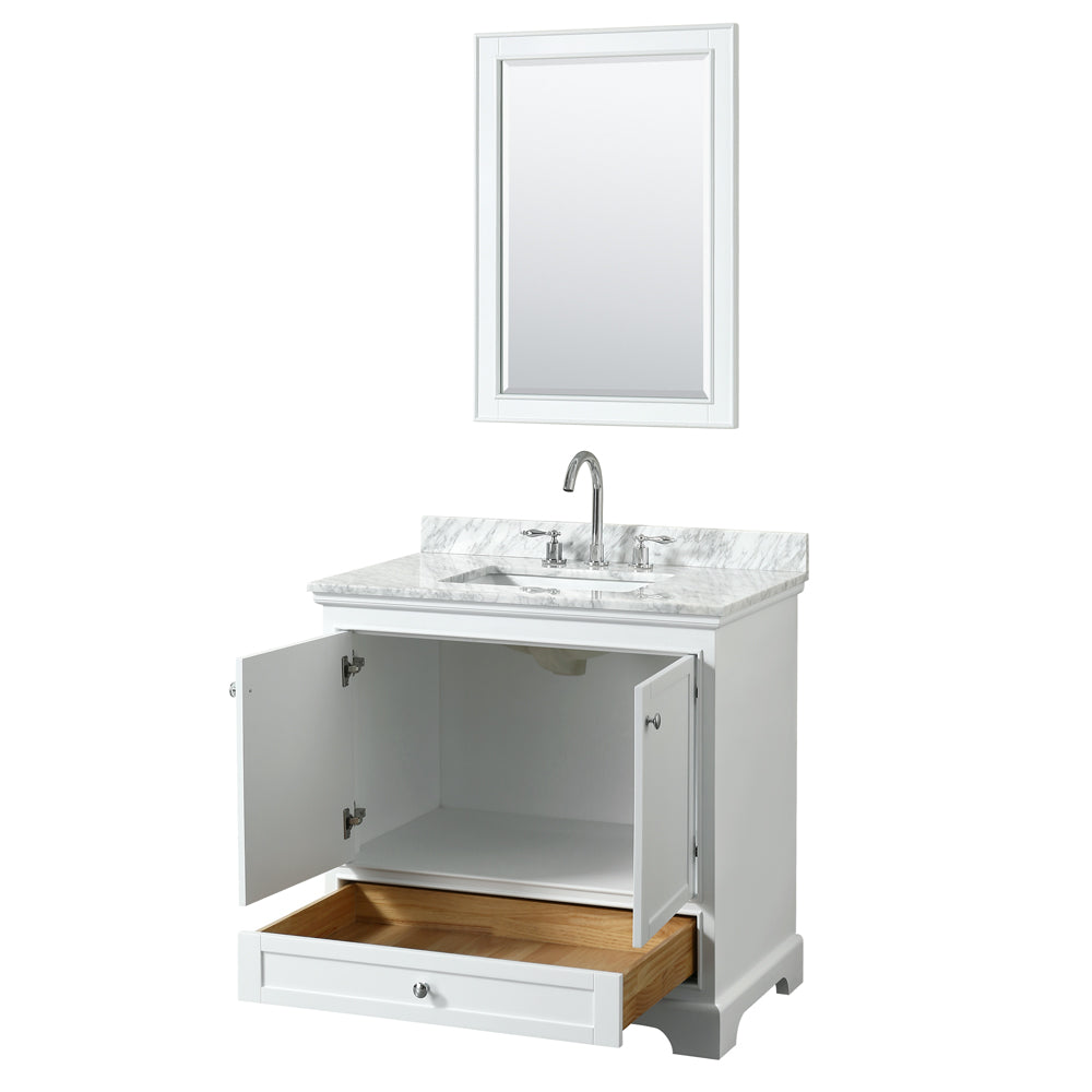 Deborah 36" Single Vanity in White, Top, Square Sink, 24" Mirror