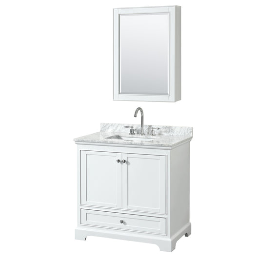 Deborah 36" Single Vanity in White, Top, Square Sink, Medicine Cabinet