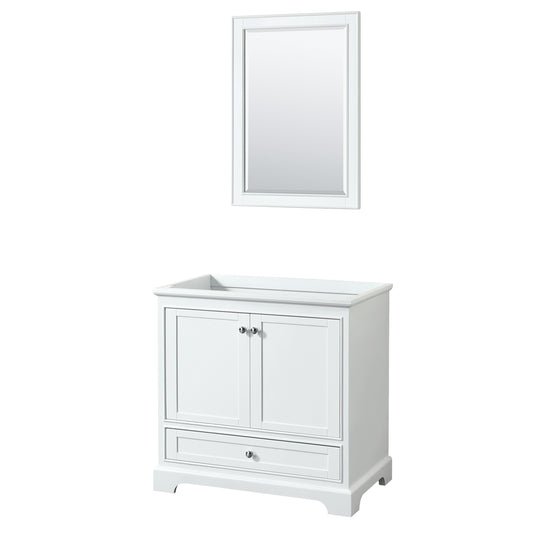 Deborah 36 inch Single Bathroom Vanity in White, No Countertop, No Sink, and 24 inch Mirror