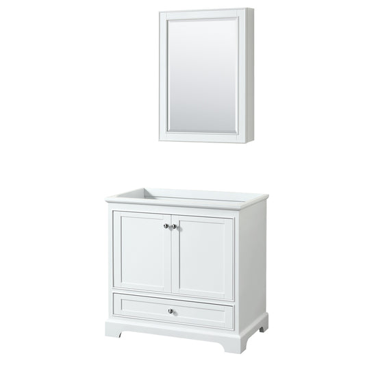 Deborah 36" Single Vanity in White, No Top, No Sink, Medicine Cabinet