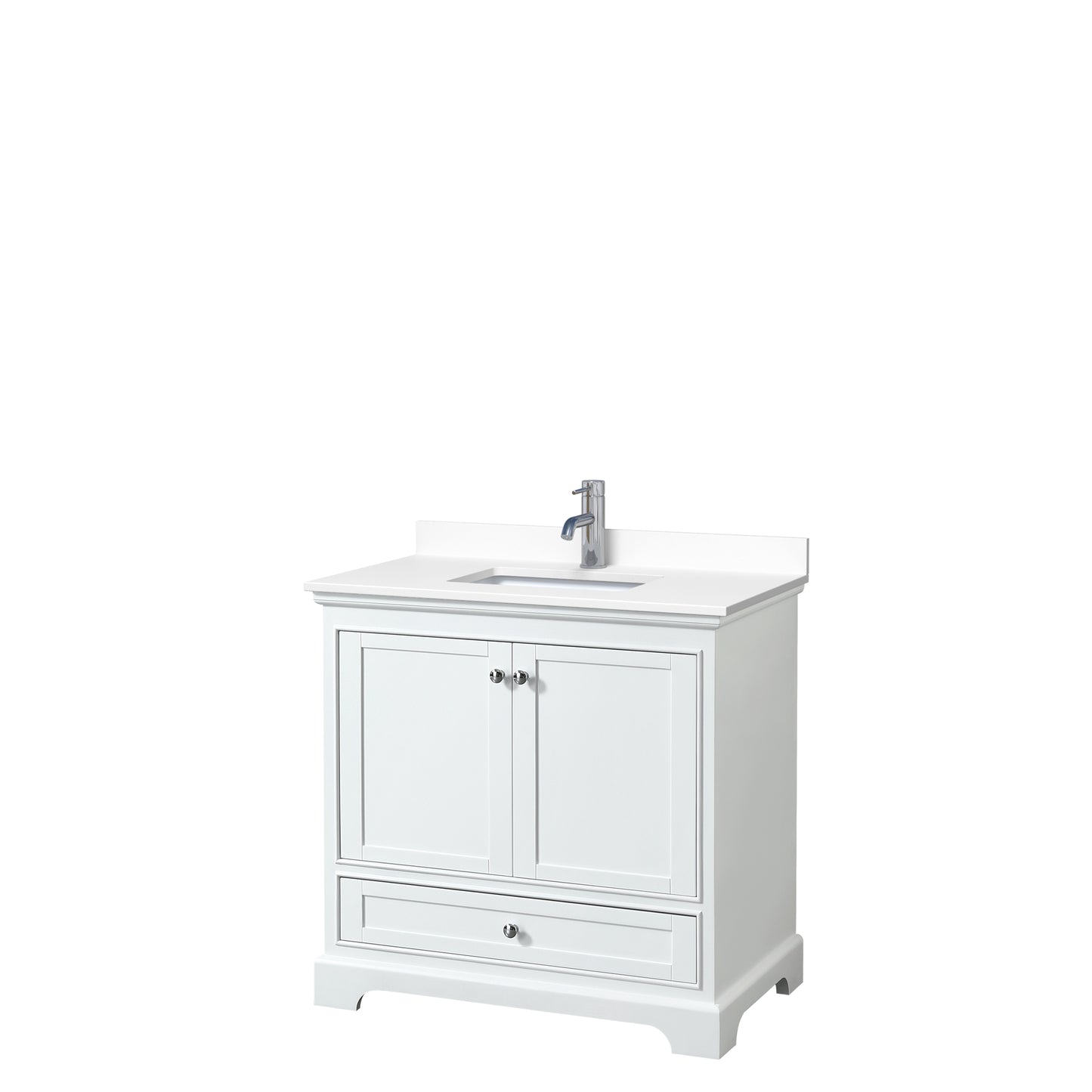 Deborah 36" Single Vanity in White, White Cultured Marble Top, Sink