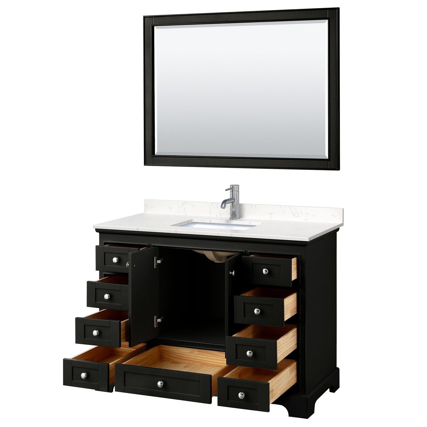 Deborah 48" Single Vanity in Espresso, Carrara Cultured Marble Top, 46" Mirror