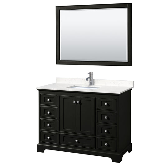 Deborah 48" Single Vanity in Espresso, Carrara Cultured Marble Top, 46" Mirror