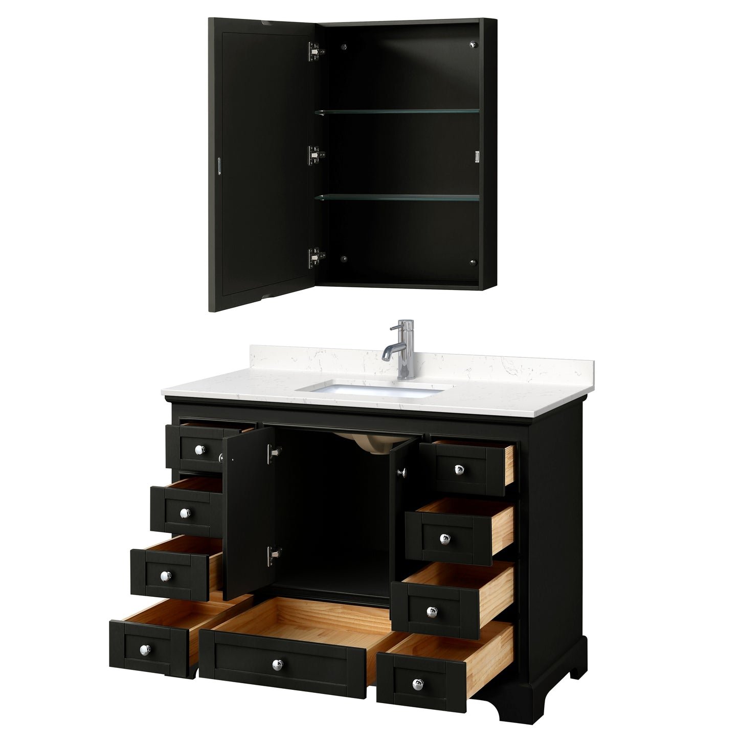 Deborah 48" Single Vanity in Espresso, Carrara Marble Top, Medicine Cabinet