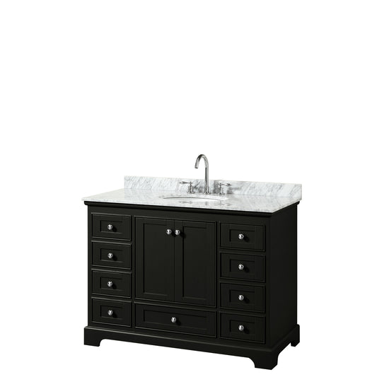 Deborah 48 Inch Single Bathroom Vanity in Dark Espresso, White Carrara Marble Countertop, Undermount Oval Sink, and No Mirror