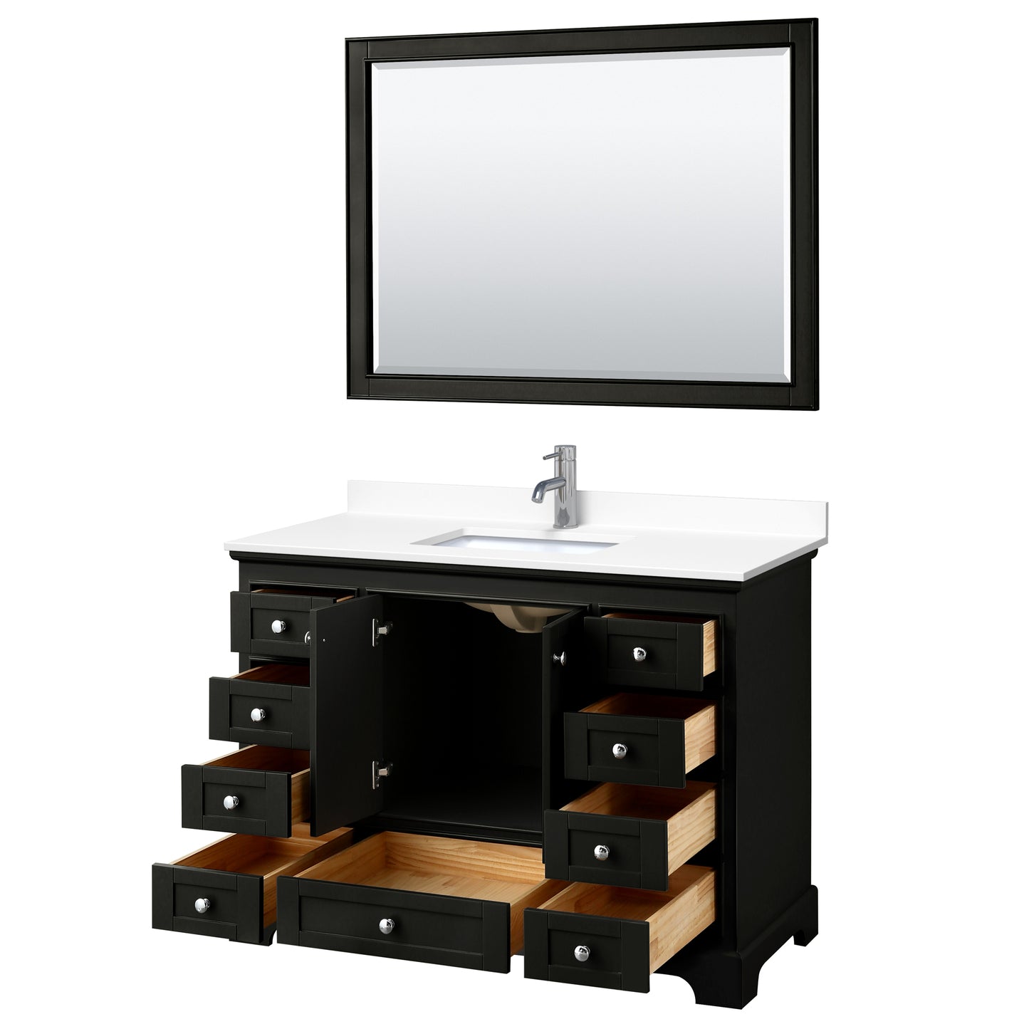 Deborah 48" Single Vanity in Espresso, White Cultured Marble Top, 46" Mirror