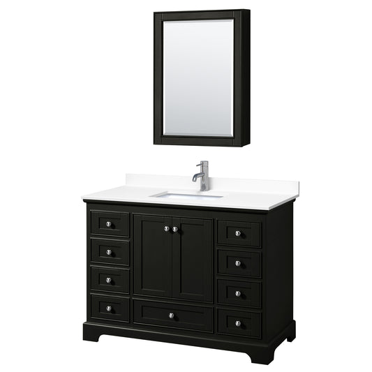 Deborah 48" Single Vanity in Espresso, White Marble Top, Medicine Cabinet