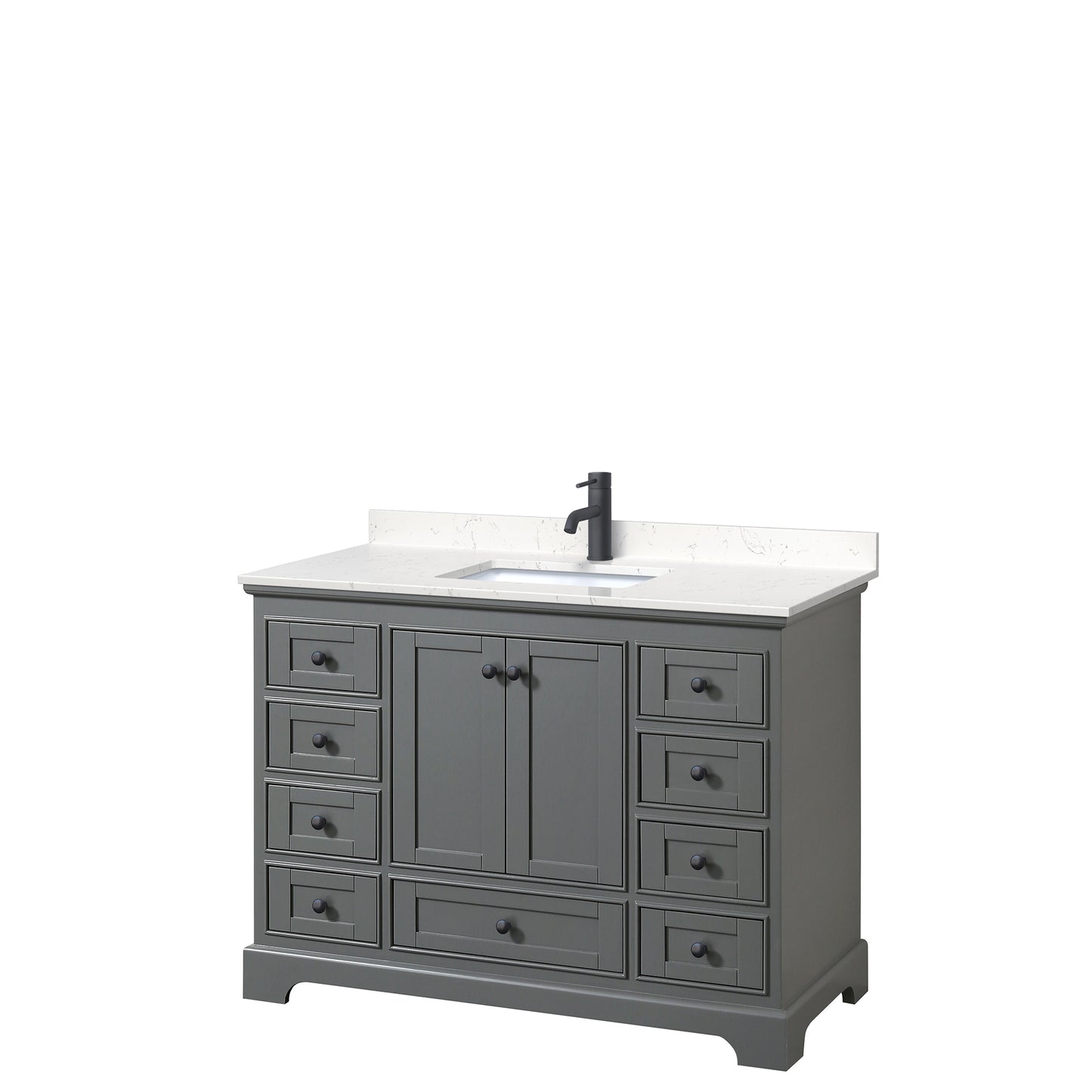 Deborah 48" Single Vanity in Dark Gray, Carrara Cultured Marble Top, Black Trim