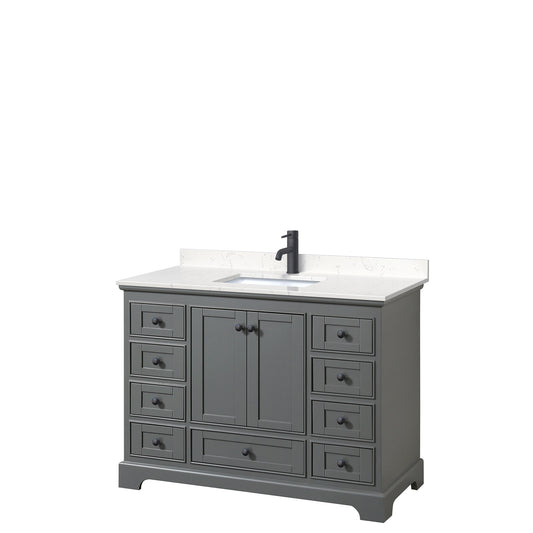 Deborah 48" Single Vanity in Dark Gray, Carrara Cultured Marble Top, Black Trim