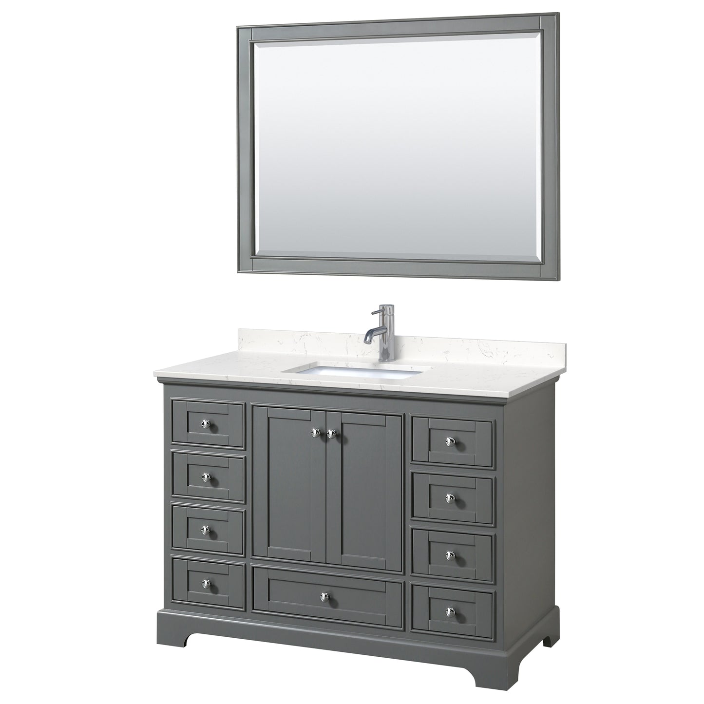 Deborah 48" Single Vanity in Dark Gray, Carrara Cultured Marble Top, 46" Mirror