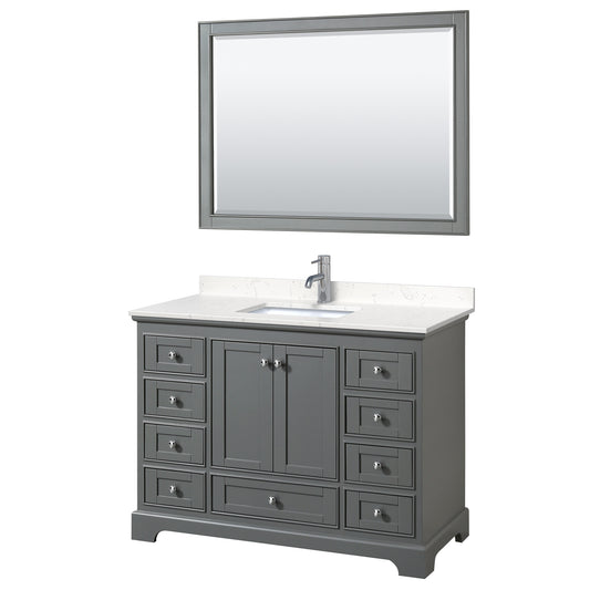Deborah 48" Single Vanity in Dark Gray, Carrara Cultured Marble Top, 46" Mirror