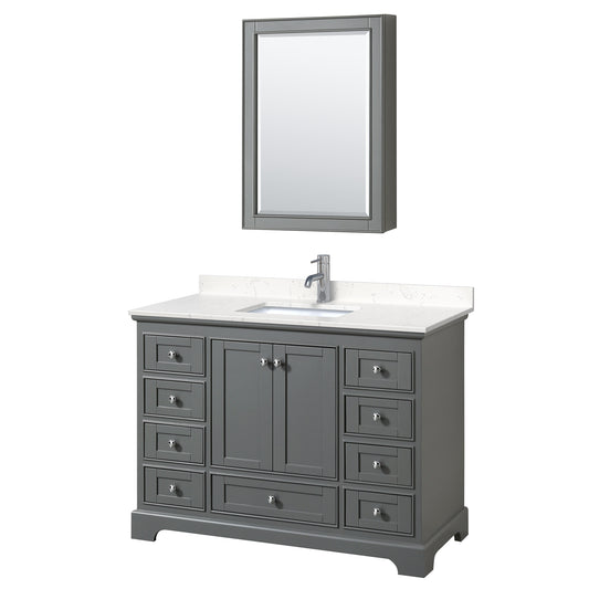 Deborah 48" Single Vanity in Gray, Carrara Cultured Marble Top, Medicine Cabinet