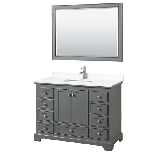 Deborah 48" Single Vanity in Dark Gray, White Cultured Marble Top, 46" Mirror