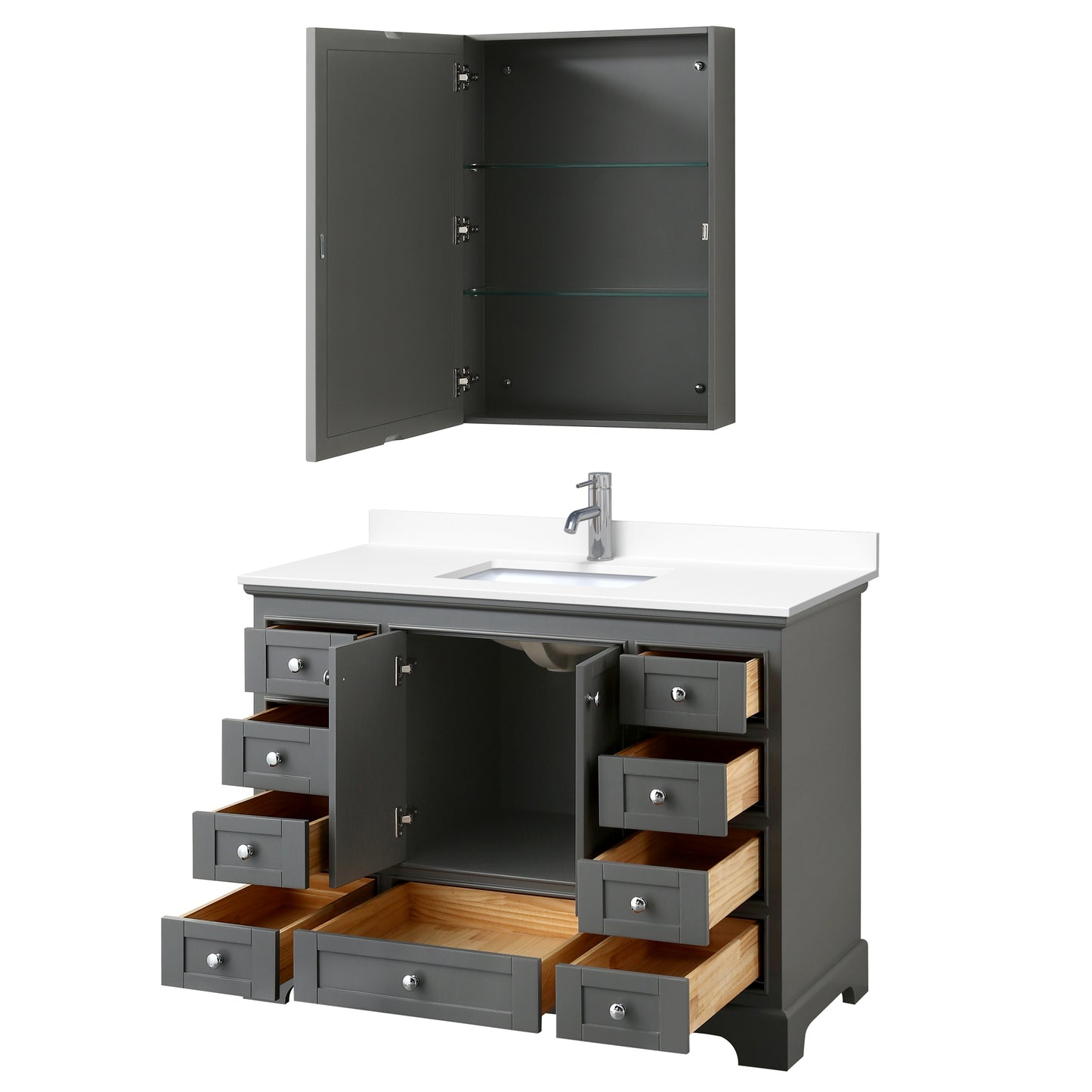 Deborah 48" Single Vanity in Gray, White Cultured Marble Top, Medicine Cabinet