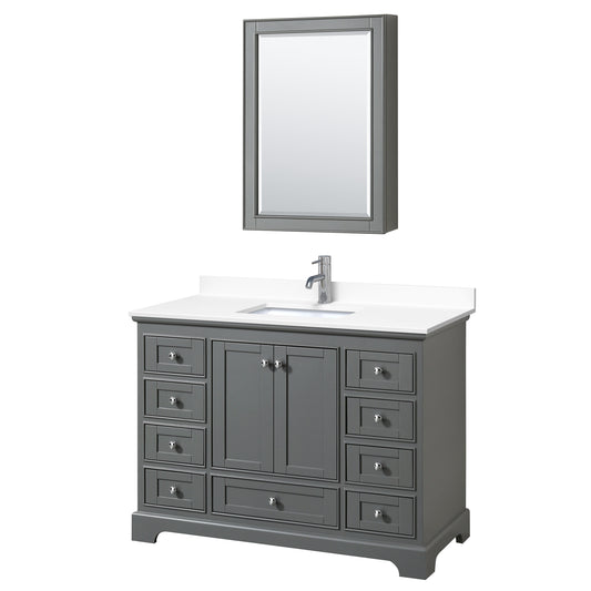 Deborah 48" Single Vanity in Gray, White Cultured Marble Top, Medicine Cabinet