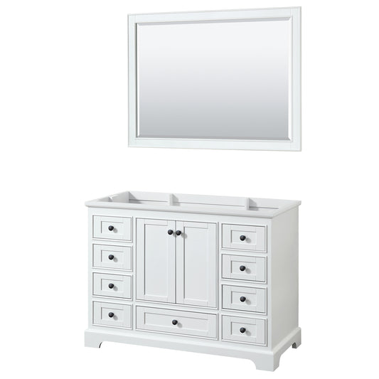 Deborah 48" Single Vanity in White, No Top, Matte Black Trim, 46" Mirror