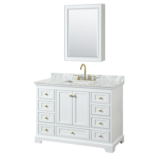 Deborah 48" Single Vanity in White, Top, Gold Trim, Medicine Cabinet