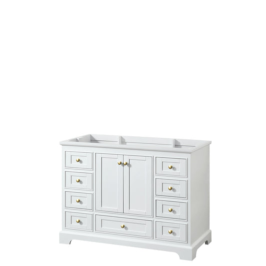 Deborah 48" Single Vanity in White, No Top, Brushed Gold Trim, No Mirror