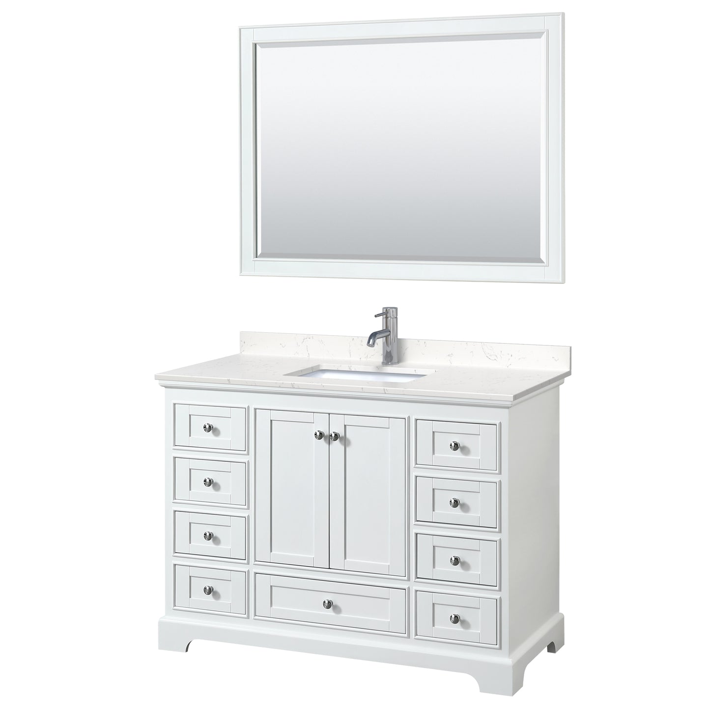 Deborah 48" Single Vanity in White, Carrara Cultured Marble Top, 46" Mirror
