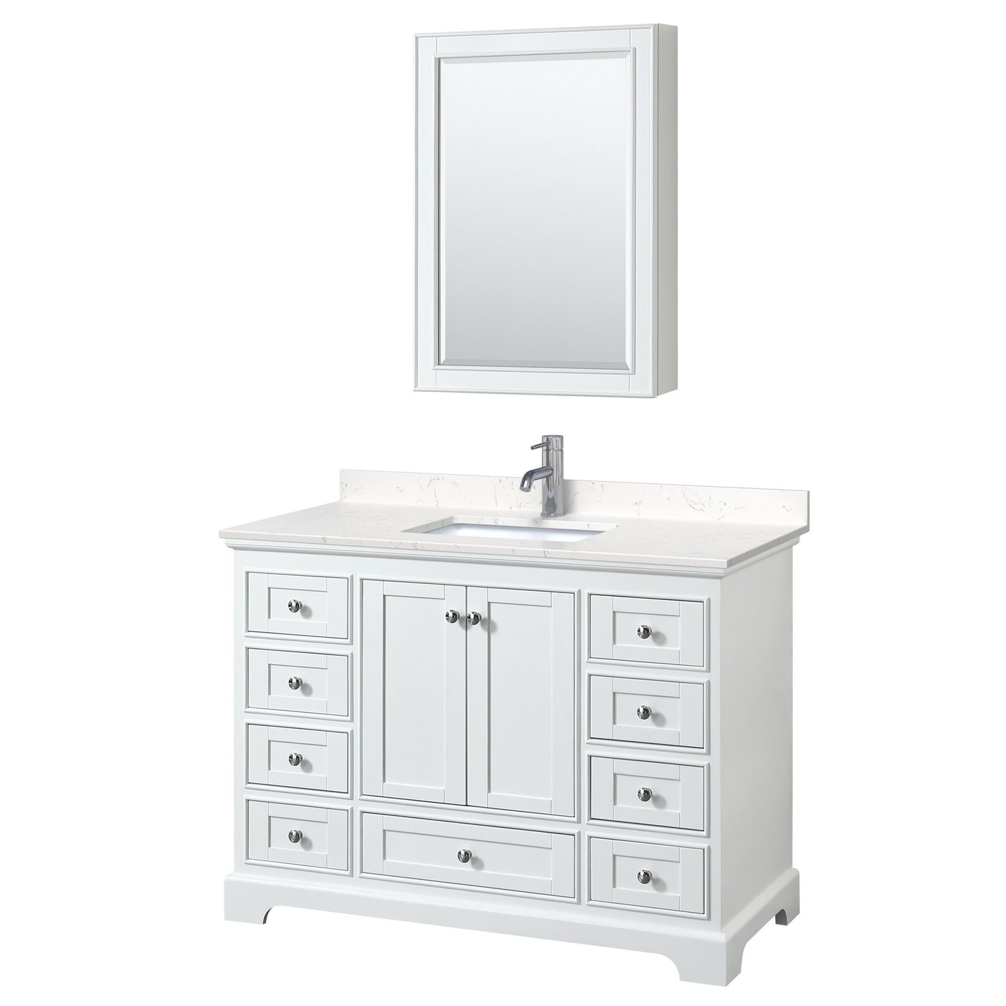 Deborah 48" Single Vanity in White, Carrara Marble Top, Medicine Cabinet