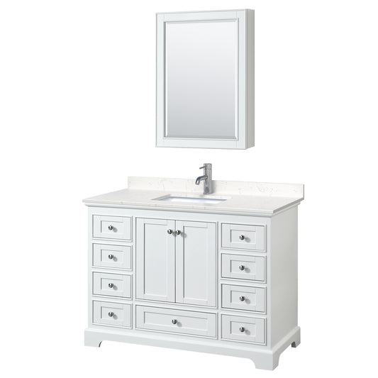 Deborah 48" Single Vanity in White, Carrara Marble Top, Medicine Cabinet