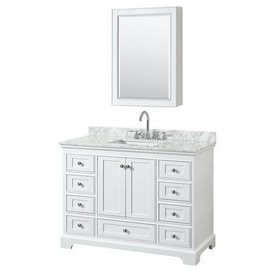 Deborah 48" Single Vanity in White, Top, Square Sink, Medicine Cabinet