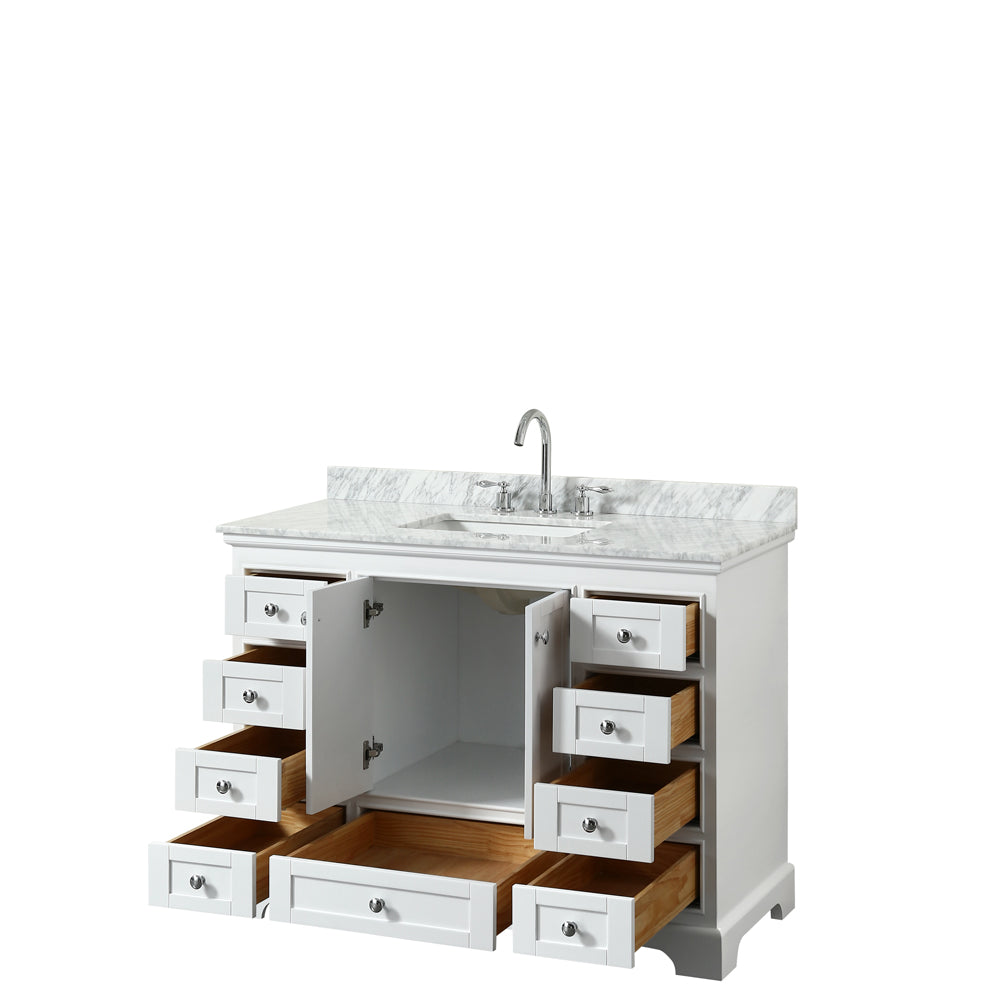 Deborah 48" Single Vanity in White, Top, Square Sink, No Mirror