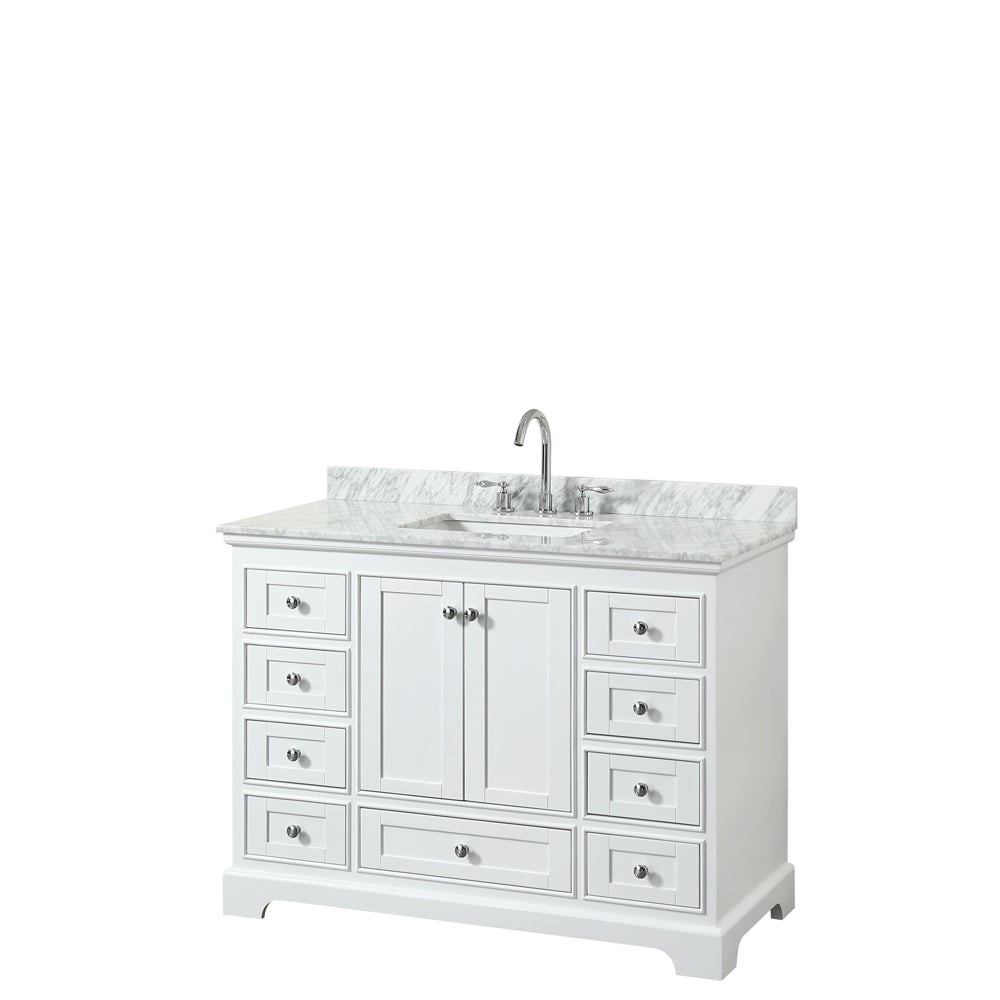 Deborah 48" Single Vanity in White, Top, Square Sink, No Mirror