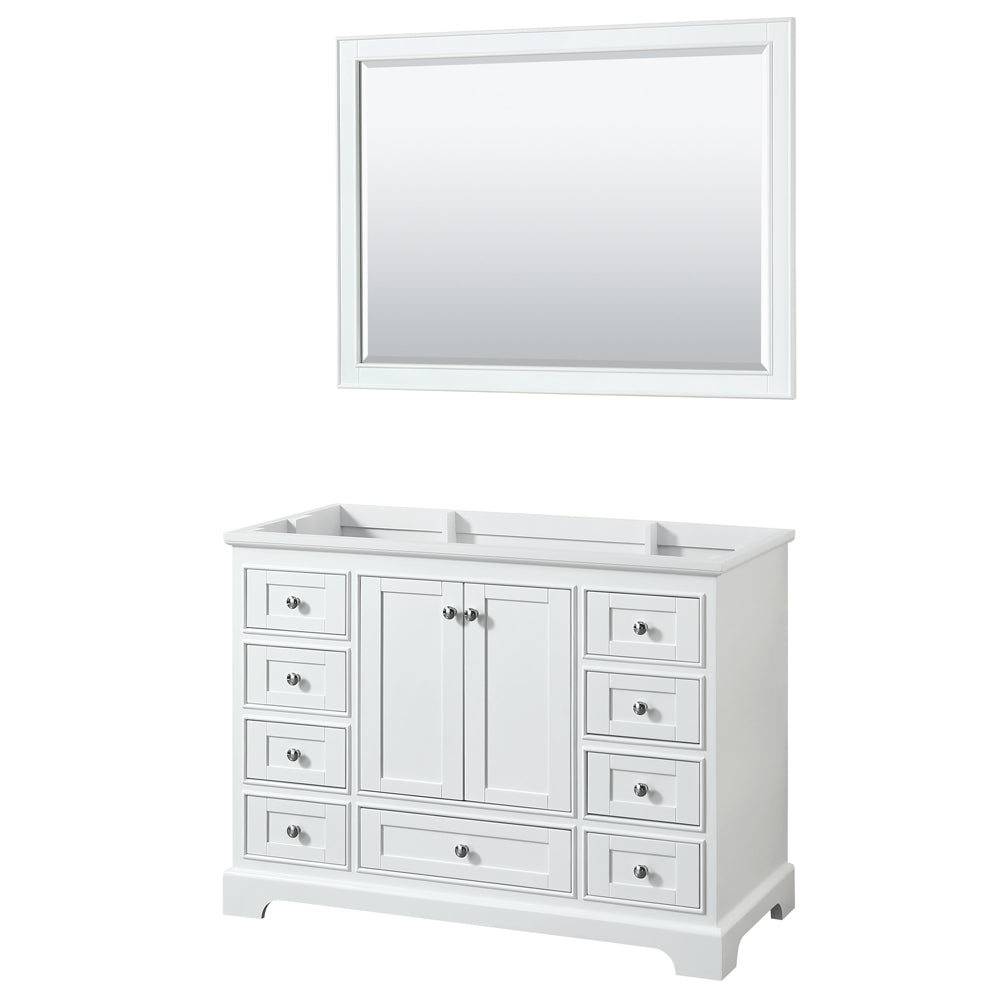 Deborah 48 inch Single Bathroom Vanity in White, No Countertop, No Sink, and 46 inch Mirror