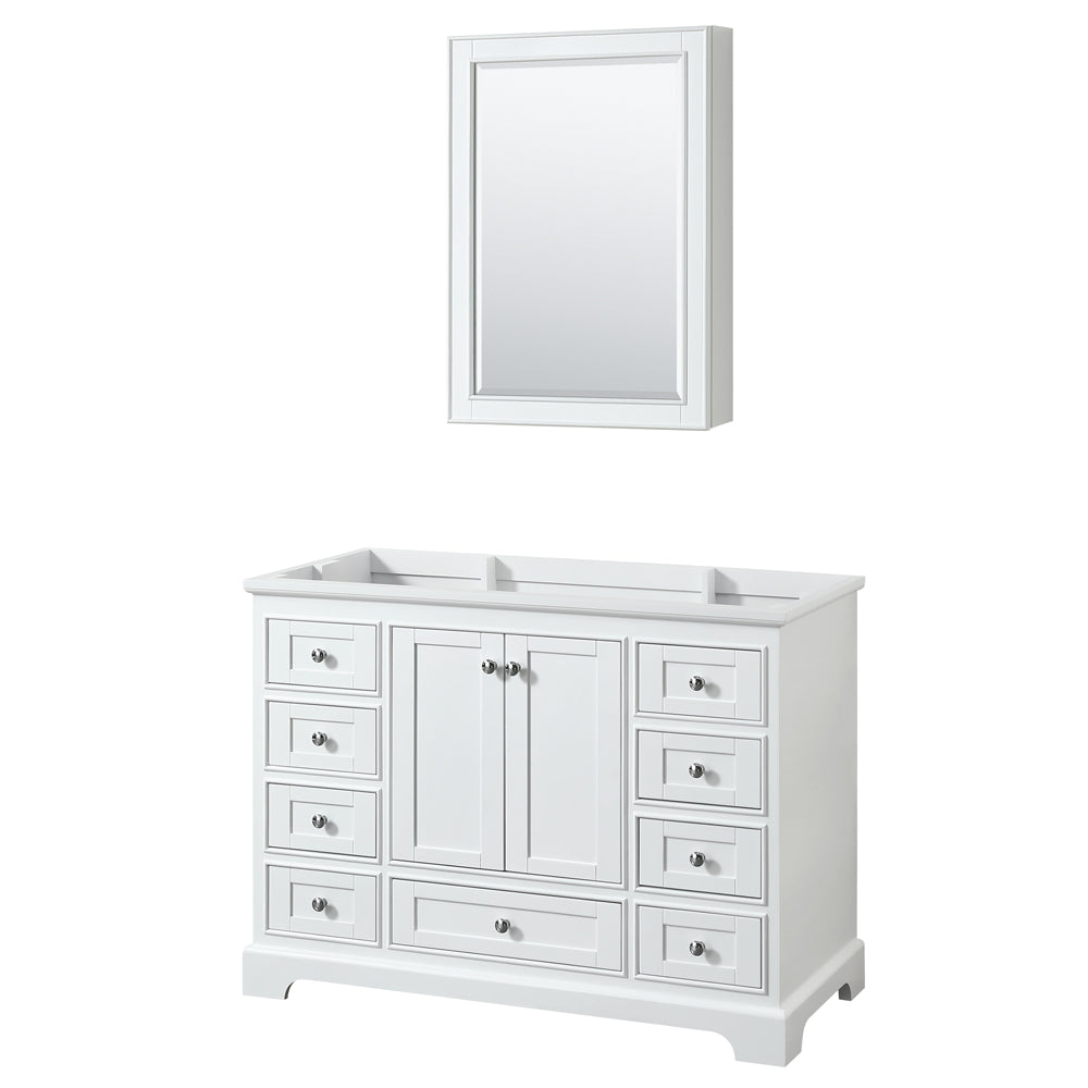 Deborah 48 inch Single Bathroom Vanity in White, No Countertop, No Sink, and Medicine Cabinet