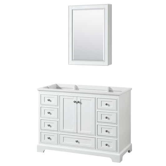 Deborah 48" Single Vanity in White, No Top, No Sink, Medicine Cabinet