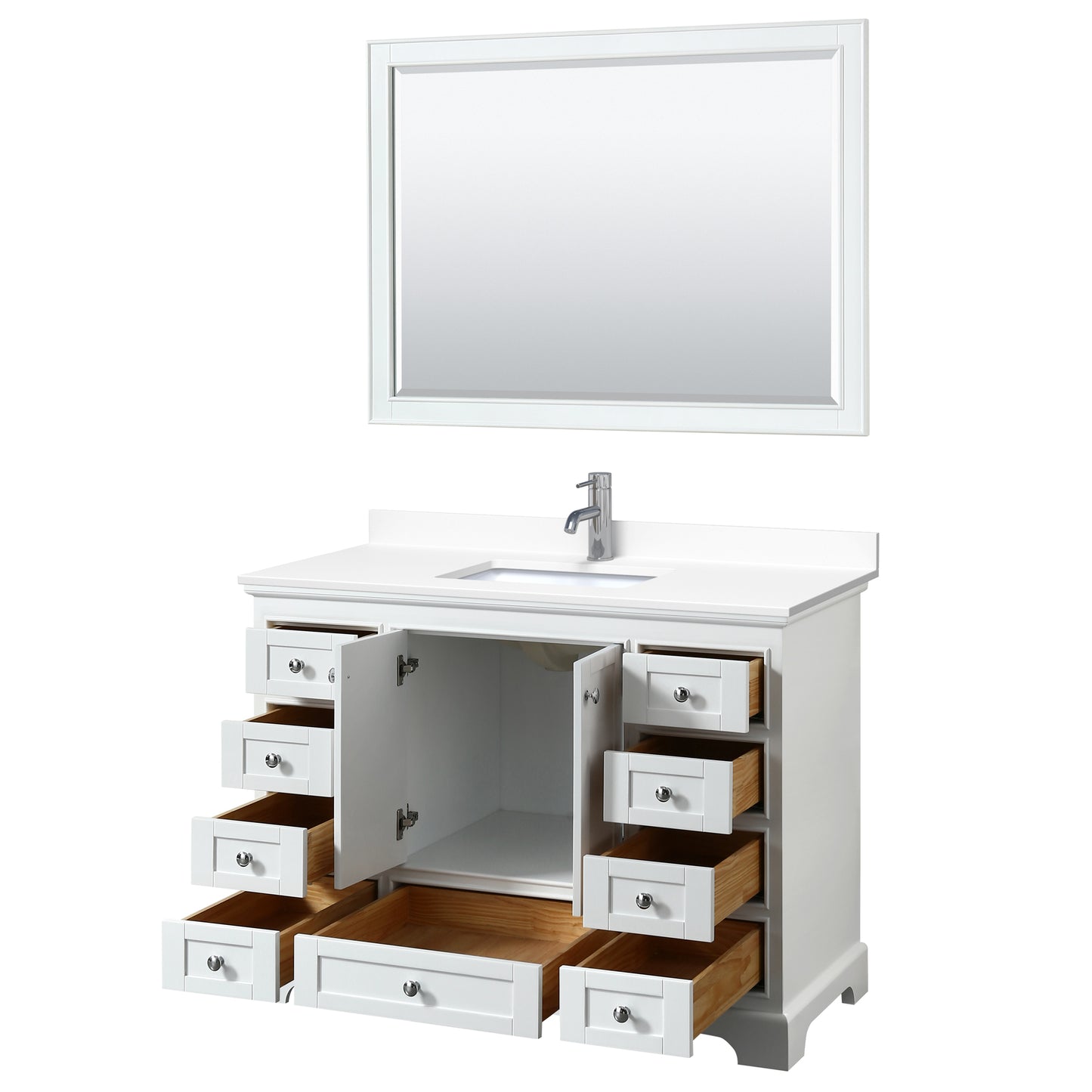 Deborah 48" Single Vanity in White, White Cultured Marble Top, Sink, 46" Mirror