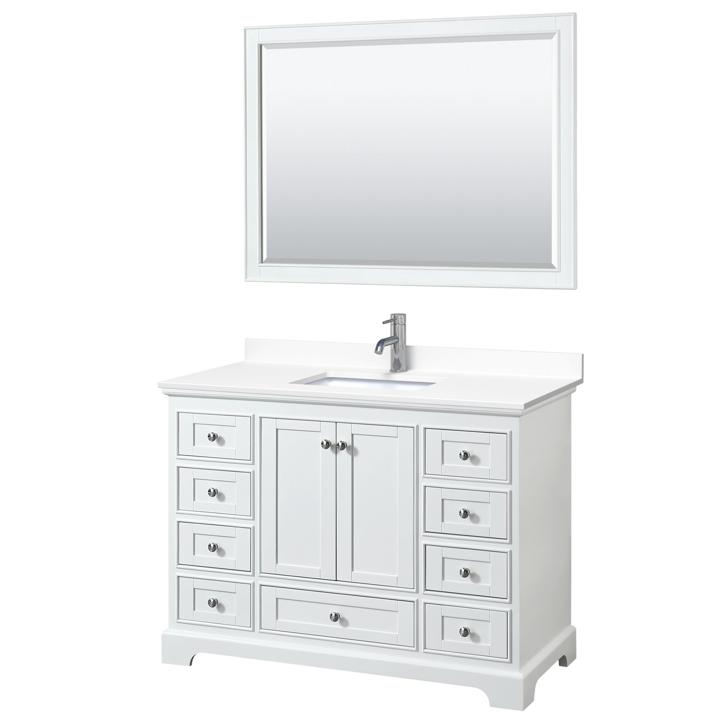Deborah 48" Single Vanity in White, White Cultured Marble Top, Sink, 46" Mirror