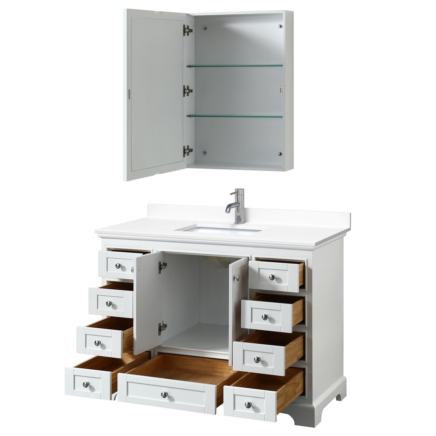 Deborah 48" Single Vanity in White, White Cultured Marble Top, Medicine Cabinet